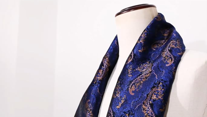 YOHOWA Navy Blue Brown Scarf for Men Floral Silk Lightweight